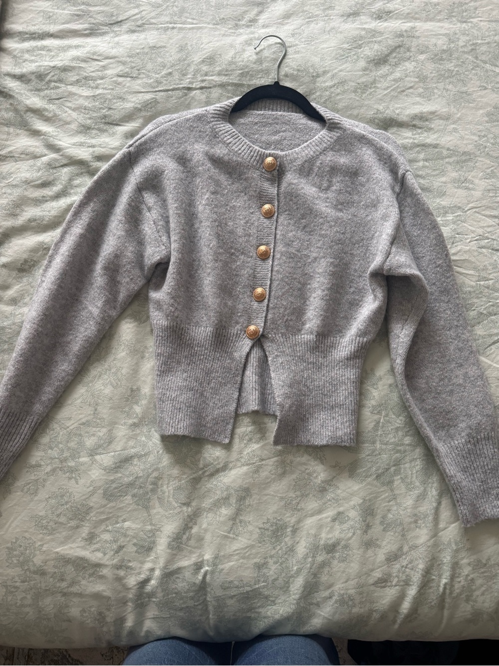 Zara Light Gray Cardigan with Gold Buttons